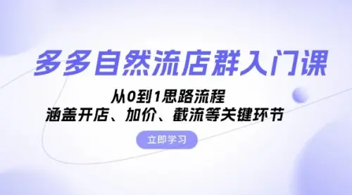 多多自然流店群入门课，从0到1思路流程，涵盖开店、加价、截流等关键环节_云峰资源库