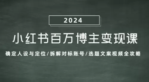 小红书百万博主变现课：确定人设与定位/拆解对标账号/选题文案视频全攻略_云峰资源库