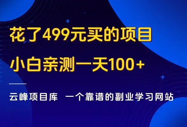 花了499元买来的项目，纯手机操作，小白亲测一天挣了100+_云峰项目库