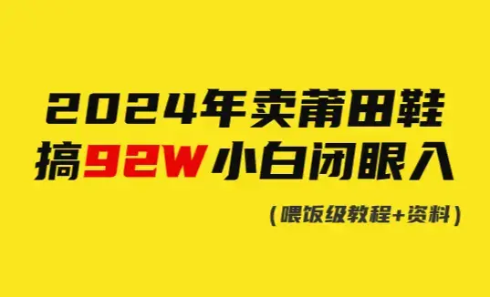 2024年卖莆田鞋，搞了92W，小白闭眼操作！_云峰项目库