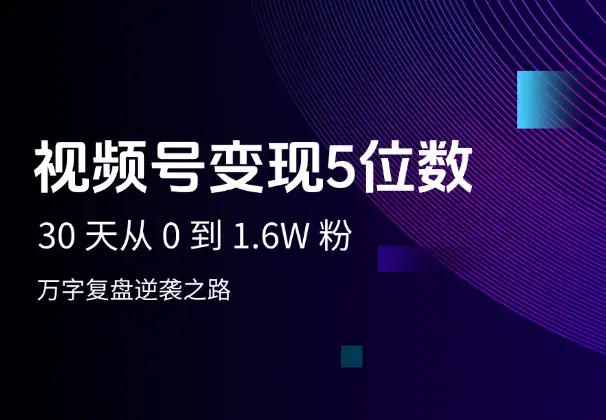 视频号30 天从 0 到 1.6W 粉，变现五位数，万字复盘逆袭之路_云峰项目库