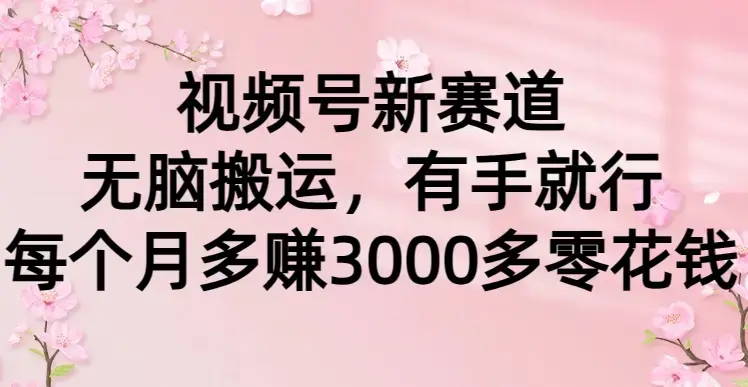 视频号新赛道，无脑搬运，有手就行，每个月多赚3000多零花钱_云峰项目库