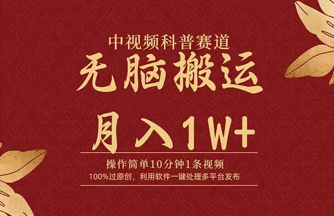 中视频科普赛道，10分钟1条视频，条条爆款，100%过原创，无脑搬运月入1W+_云峰项目库