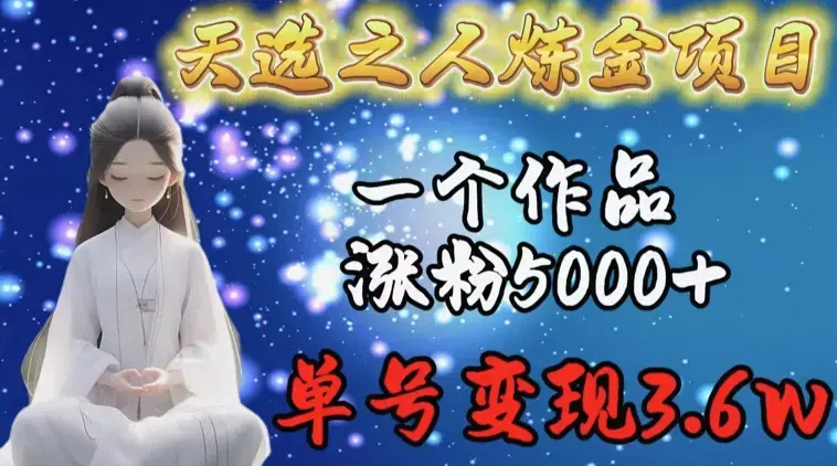 天选之人炼金项目，一个作品涨粉5000+，单号变现3.6w_云峰项目库