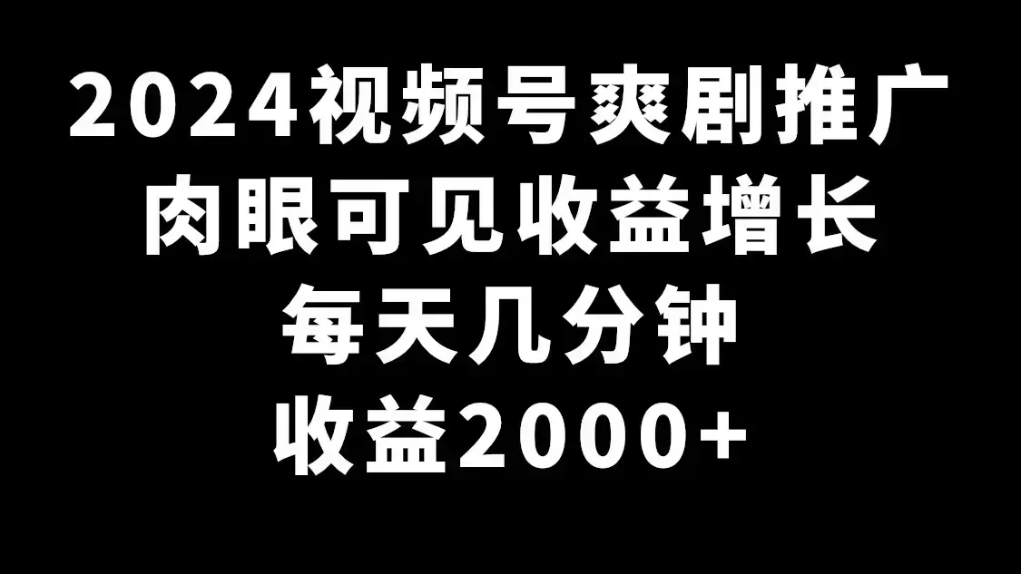 2024视频号爽剧推广，肉眼可见的收益增长，每天几分钟收益2000+_云峰项目库