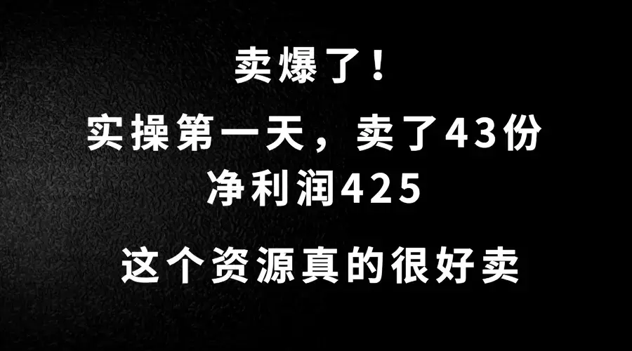 这个资源，需求很大，实操第一天卖了43份，净利润425_云峰项目库