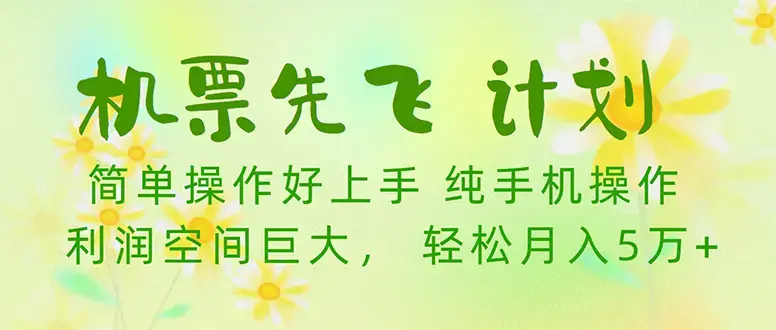 机票先飞计划！里程积分兑换机票售卖赚差价，利润空间巨大，小白月入5万+_云峰项目库