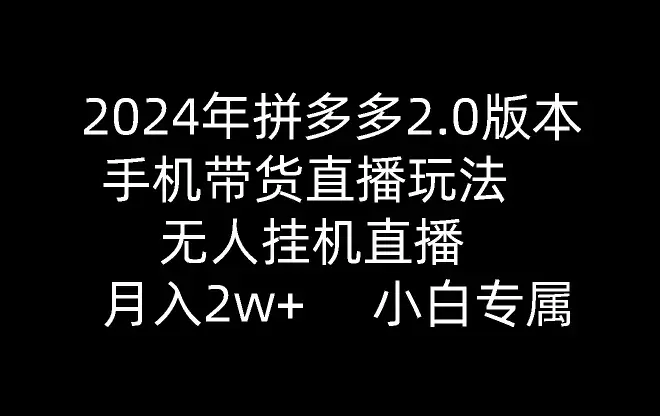 2024年拼多多2.0版本，手机带货直播玩法，无人挂机直播， 月入2w+_云峰项目库