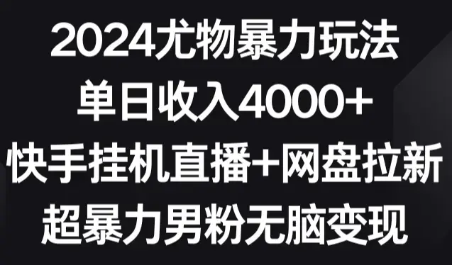 2024尤物暴力玩法 单日收入4000+快手挂机直播+网盘拉新 超暴力男粉无脑变现_云峰项目库