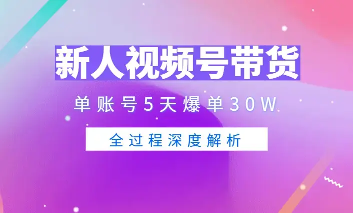 入局视频号仅25天，单账号5天爆单30W，视频号素人IP带货大有可为_云峰项目库