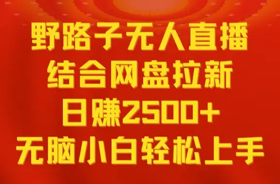 无人直播野路子结合网盘拉新，日赚2500+多平台变现，小白无脑轻松上手操作_云峰项目库