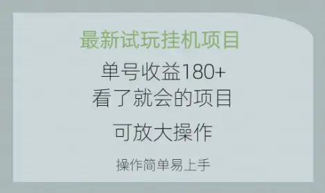 最新试玩项目 单号收益180+看了就会的项目，可放大操作_云峰项目库