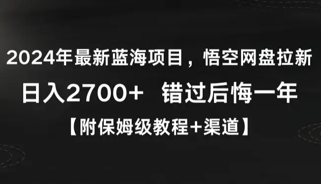 2024年最新蓝海项目，悟空网盘拉新，日入2700+错过后悔一年【附保姆级教程+渠道】_云峰项目库