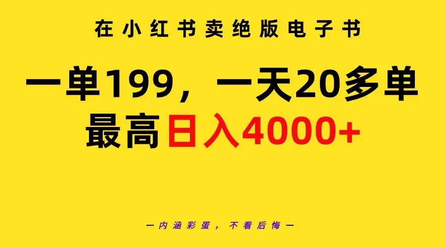 在小红书卖绝版电子书，一单199 一天最多搞20多单，最高日入4000+教程+资料_云峰项目库