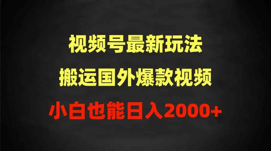 2024视频号最新玩法，搬运国外爆款视频，100%过原创，小白也能日入2000+_云峰项目库