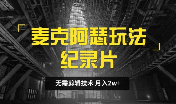 麦克阿瑟玩法纪录片，不需高超的剪辑技术，轻松月入2w+_云峰项目库