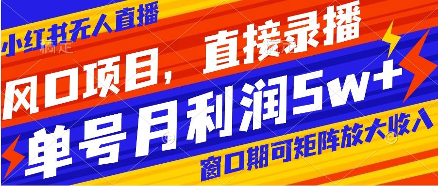 风口项目，小红书无人直播带货，直接录播，可矩阵，月入5w+_云峰项目库